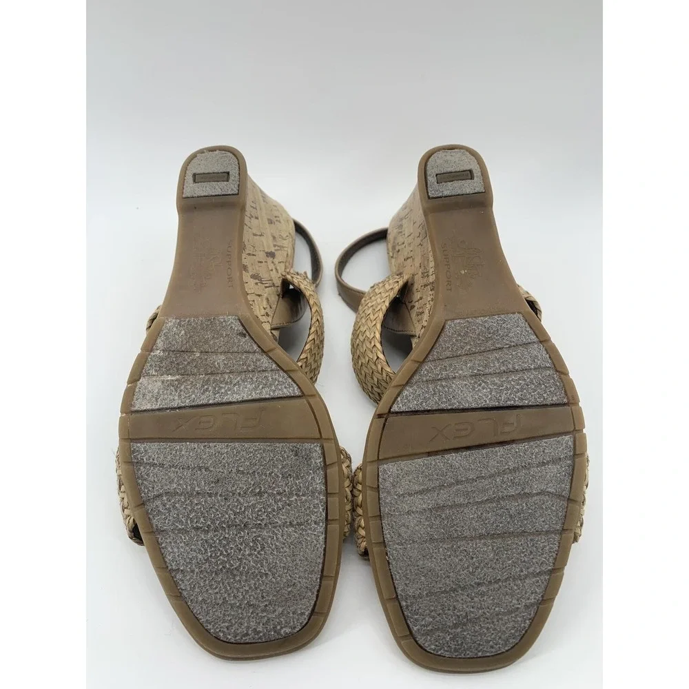 LifeStride Persona Tan Woven Wedge Sandals Womens 8.5M Cork Slingback Bronze